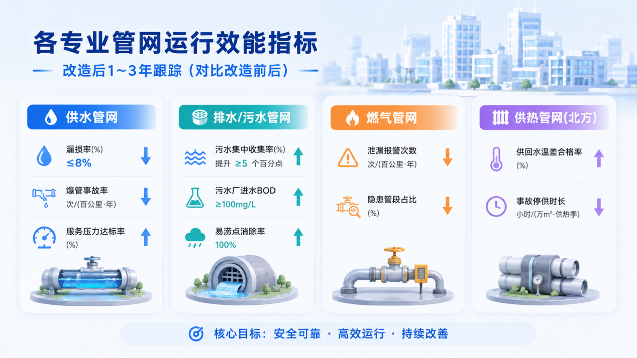 如何评估城市地下管网改造项目的实际效果?有哪些量化指标?2